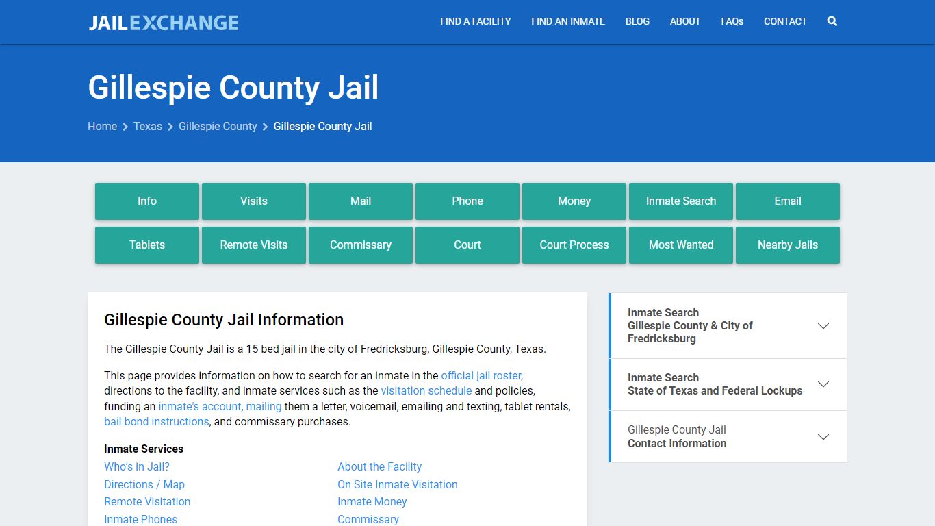 Gillespie County Jail, TX Inmate Search, Information